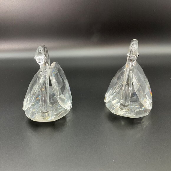 Vintage Set 2 Crystal Art Glass Swan Faceted Figurine Paperweight MCM Art Deco - Picture 3 of 9